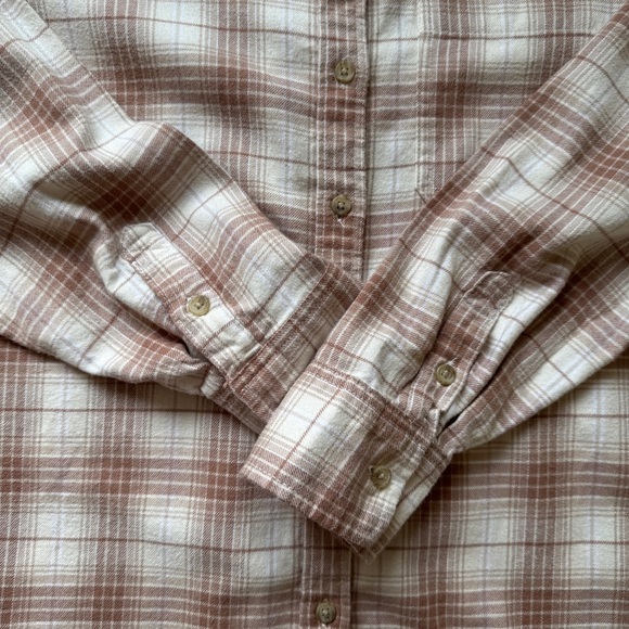 American Eagle Flannel Shirt Soft Tan White Plaid Button Down Collar Sz S - Picture 8 of 13